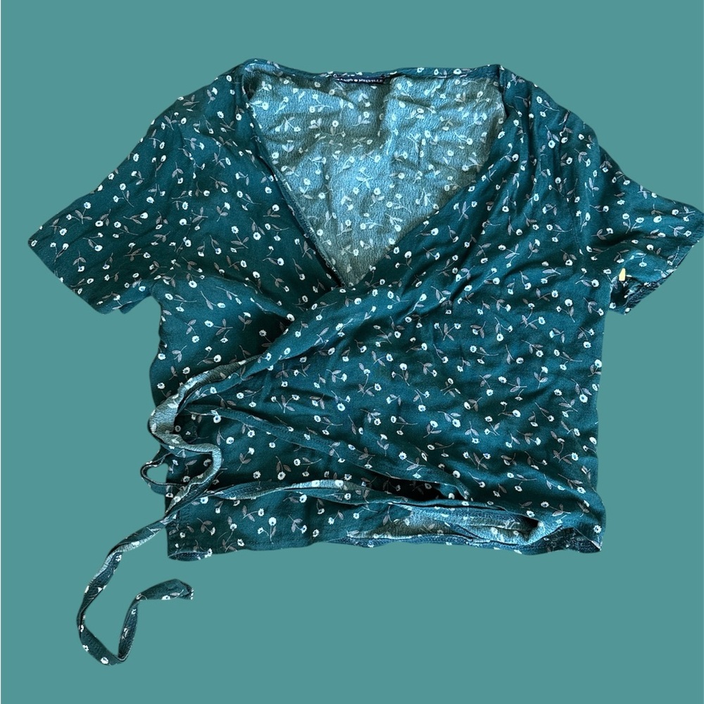 Brandy Melville Floral Wrap Top - Teal